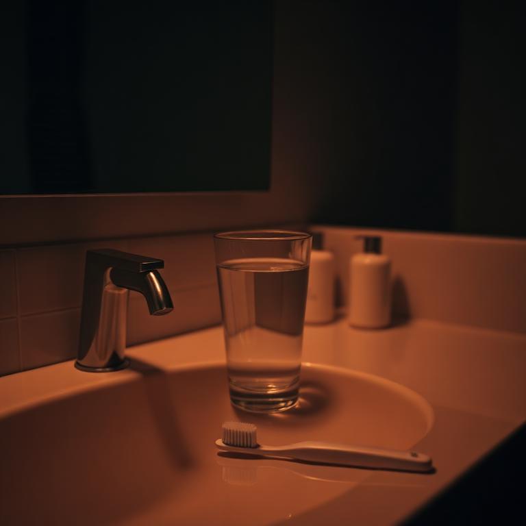 Nightstand with phone glowing and a glass of water during a late-night emergency call